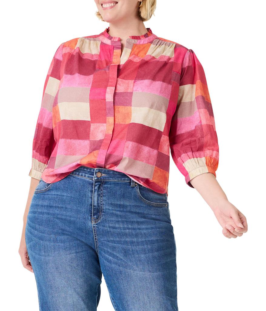 NIC+ZOE Plus Sunset Plaid Cotton Girlfriend Shirt