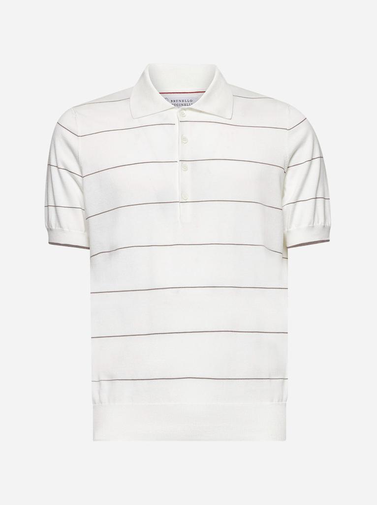 Brunello Cucinelli White striped cotton knit polo shirt