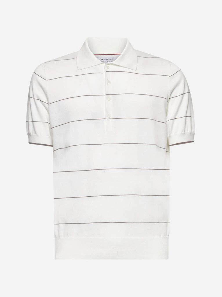 BRUNELLO CUCINELLI White striped cotton knit polo shirt 1