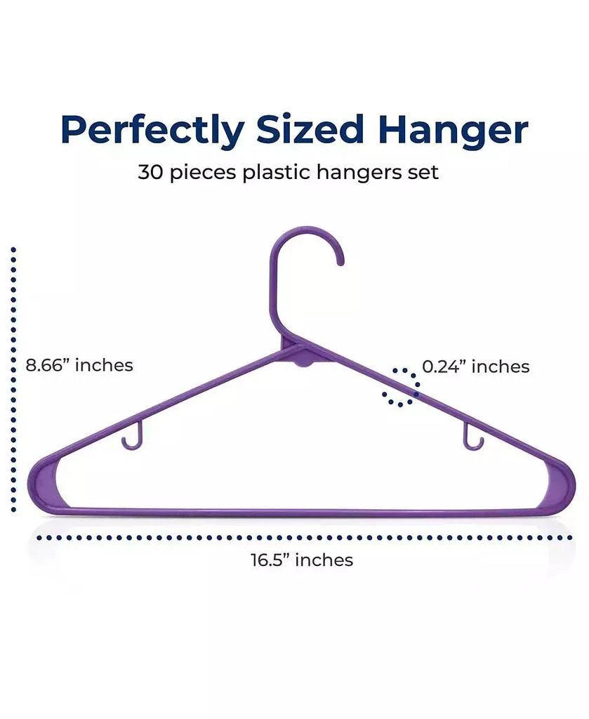 SereneLife 30 Pack Plastic Clothes Hangers – Non-Slip, Heavy Duty Adult Coat Hanger Set with 360° Swivel Hook – Slim, Space-Saving Closet Organizers for Shirts, Pants 
Jackets – Purple 2