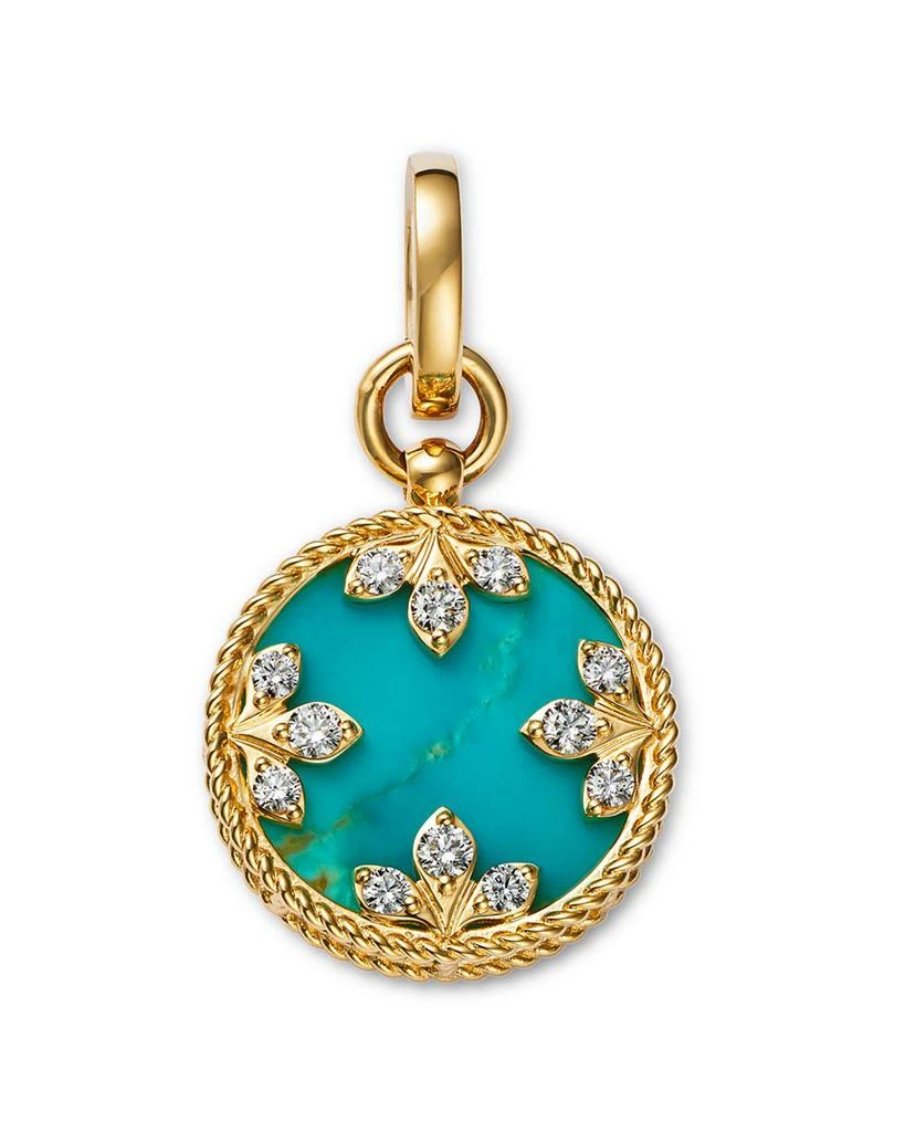 Roberto Coin 18K Yellow Gold Turquoise & Diamond Venetian Princess Medallion Pendant Necklace, 15"-17" 2