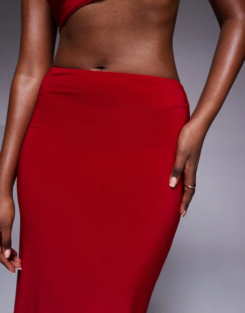 Missyempire Missyempire double layered slinky high waisted maxi skirt co-ord in red 4