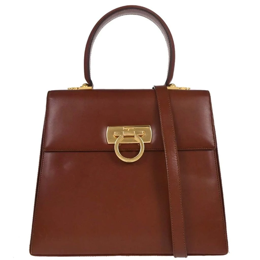 Salvatore Ferragamo Gancini Convertible Top Handle Bag Leather Leather Handbag (Pre-Owned)