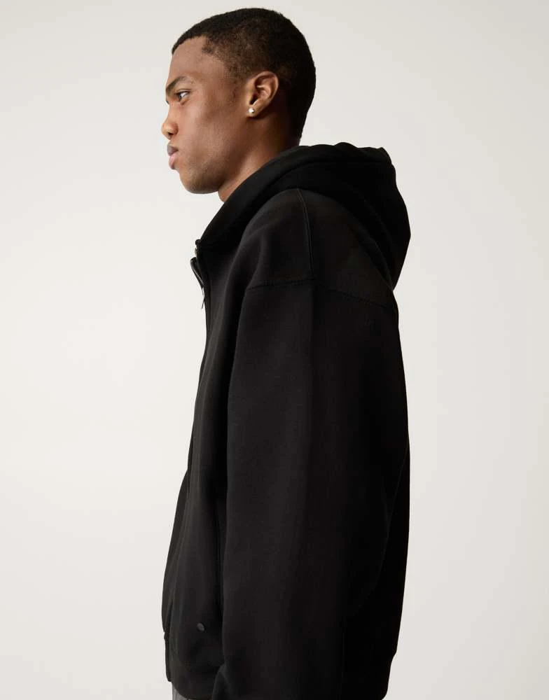 Pull&Bear Pull&Bear zip through boxy fit hoodie in black 2
