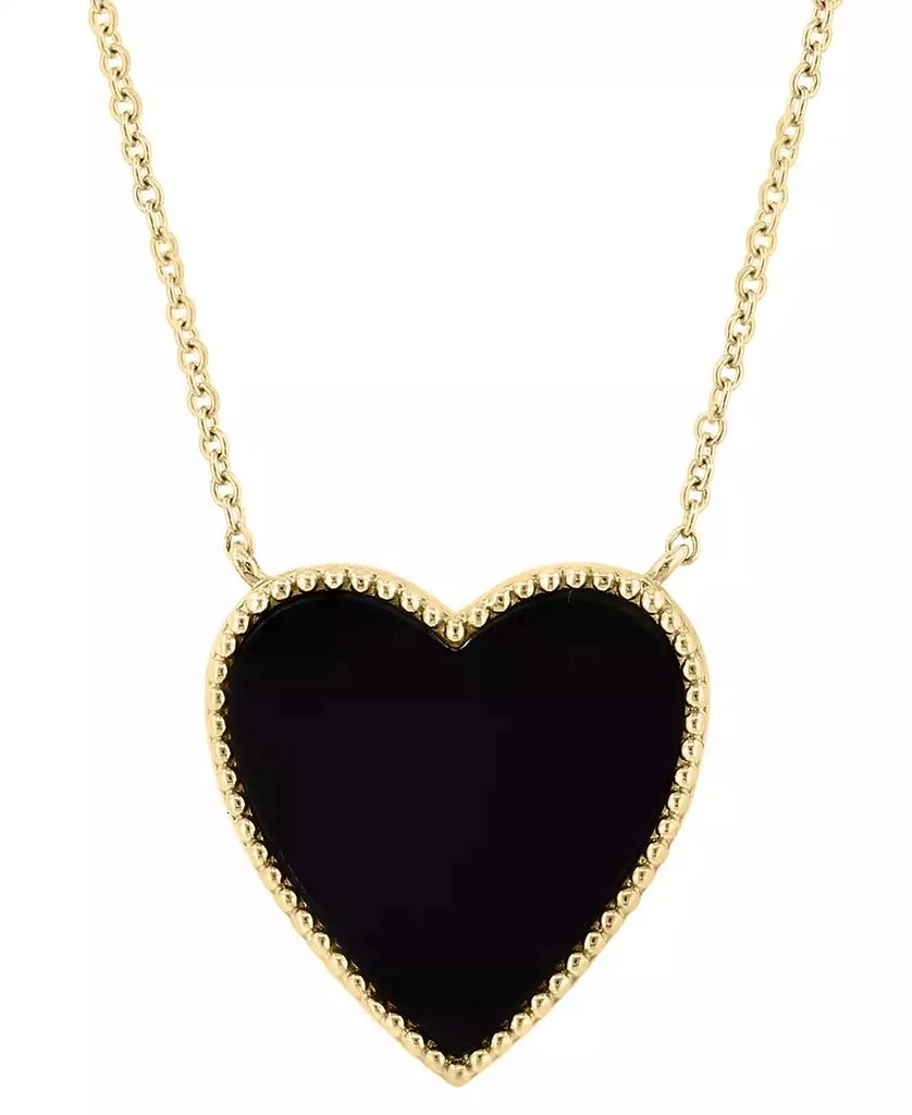 Effy EFFY® Onyx & Diamond (1/10 ct. t.w.) Heart Reversible 18" Pendant Necklace in 14k Gold 3
