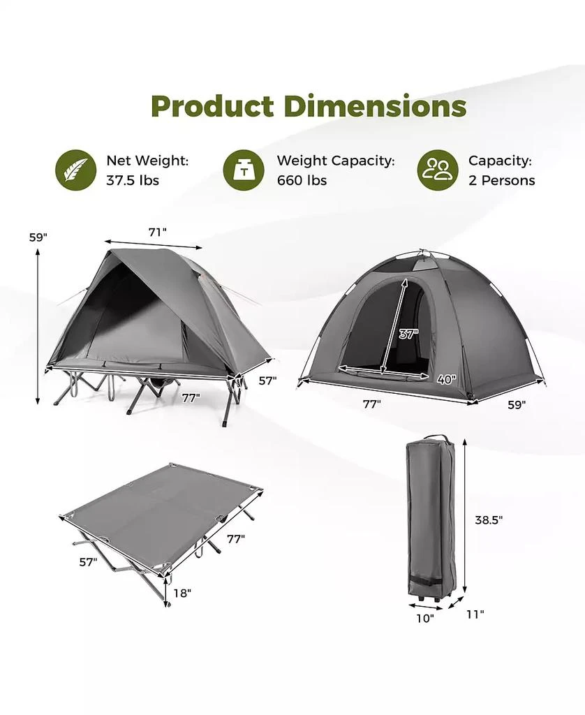 Mecale 2-Person Foldable Camping Cot Tent Combo, Off-Ground Sleeping Shelter for Adults 3