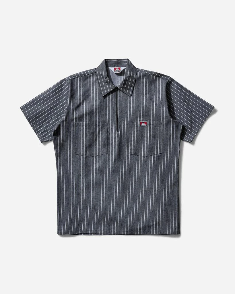 BEN DAVIS Men's Stripe 1/2 Zip Shortsleeve Shirt Butcher Block Stripe Black 1