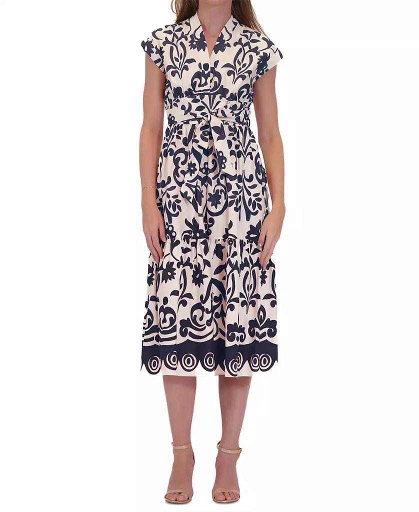 Donna Ricco Women's Printed Belted Fit & Flare Dress
