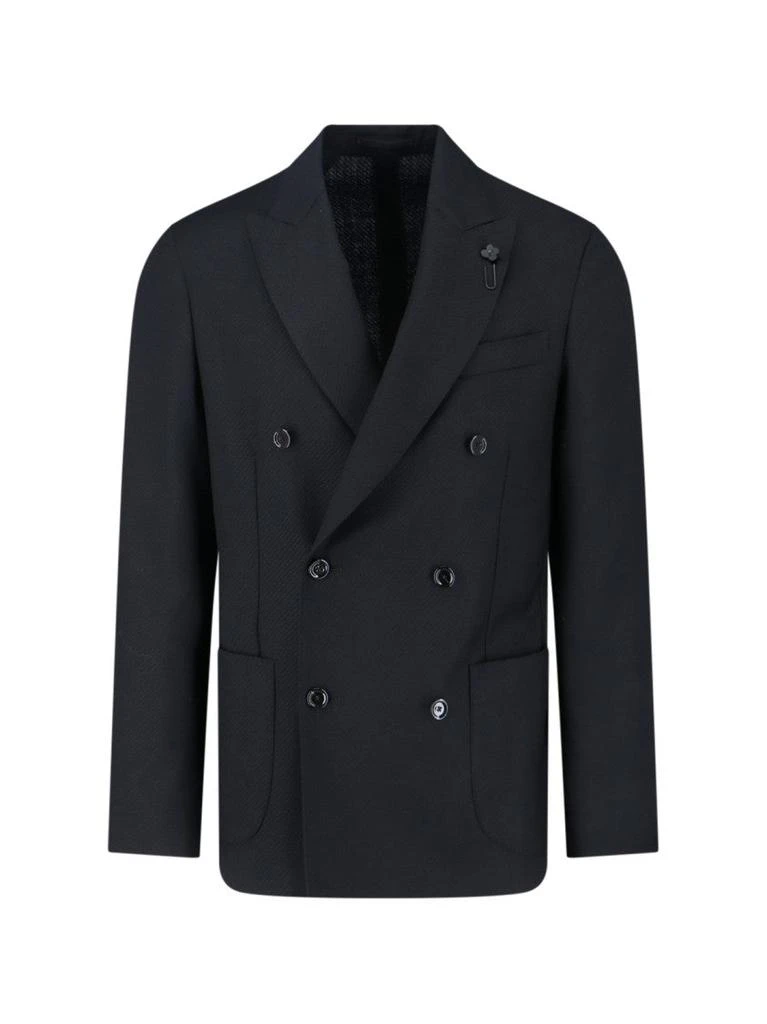 LARDINI Double-Breasted Wool Blazer – Black