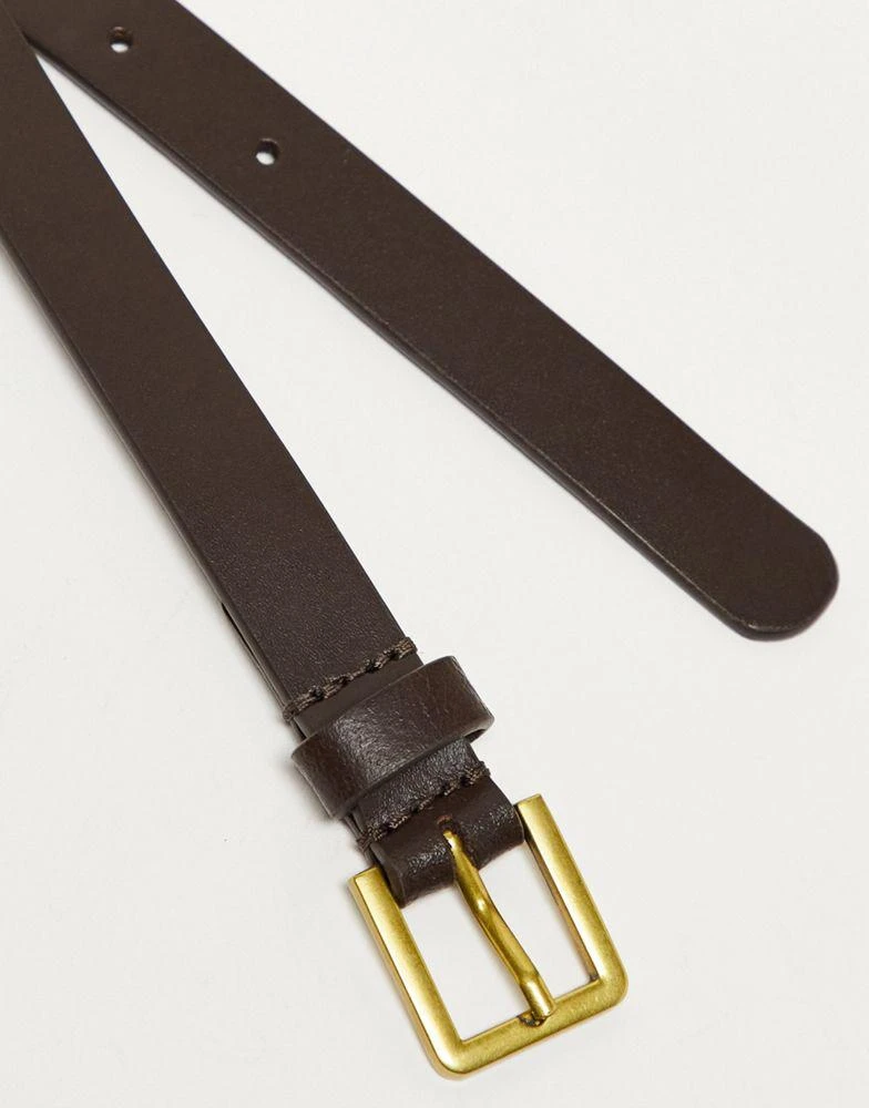ASOS ASOS DESIGN smart leather skinny belt with gold buckle in brown 3