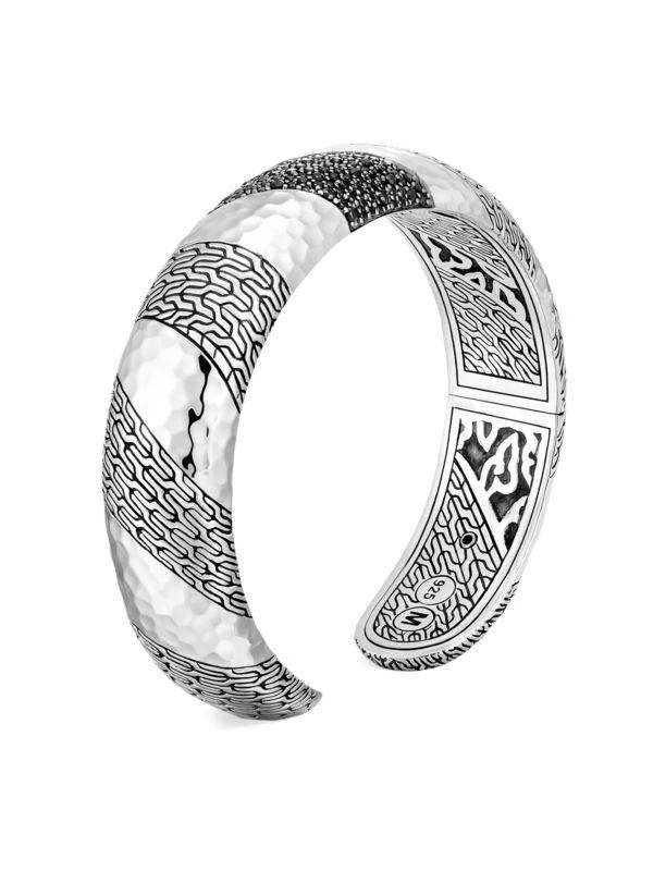 John Hardy Chain Sterling Silver, Black Sapphire, Black Spinel Cuff Bracelet 2