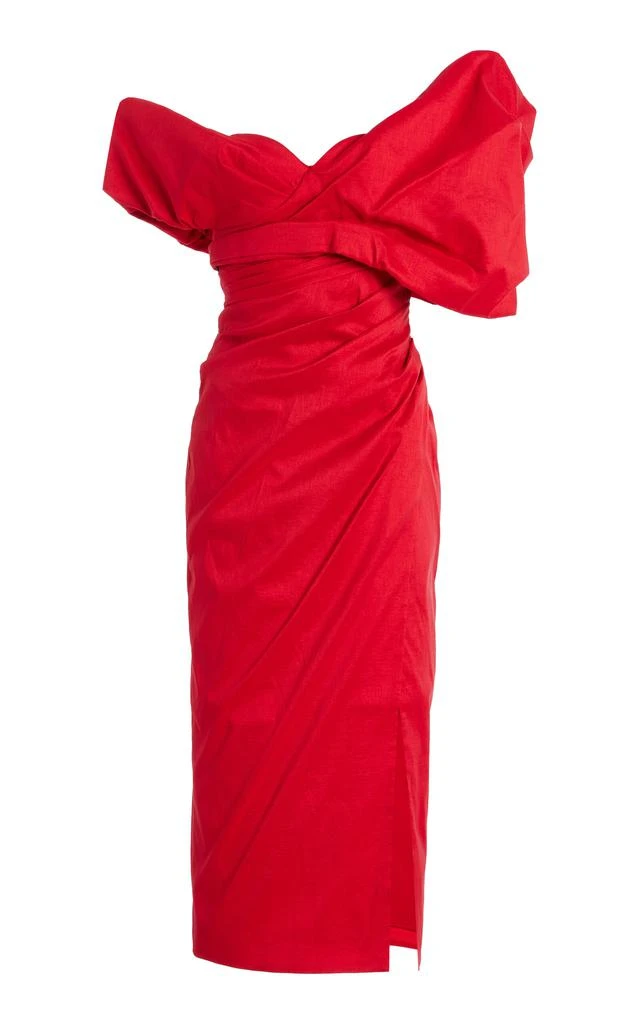 RACHEL GILBERT Rachel Gilbert Gia Gathered Midi Dress Red US - Main Image