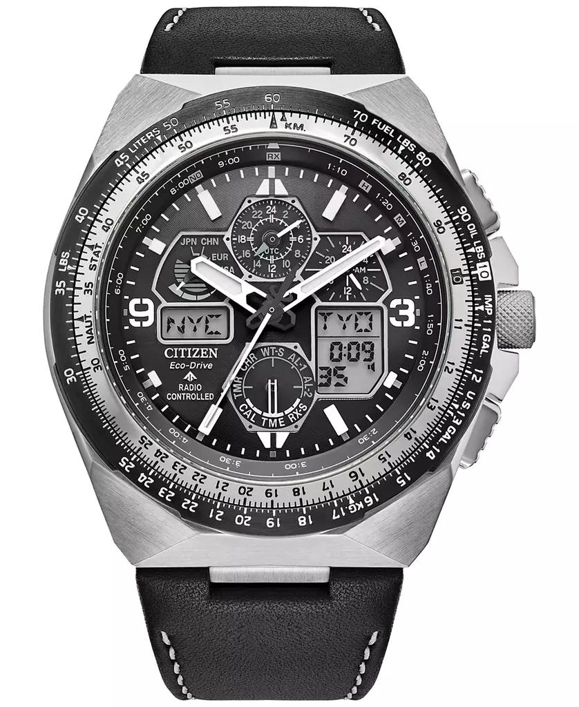 Citizen Eco-Drive Men's Chronograph Promaster Skyhawk Black Leather Strap Watch 46mm 1