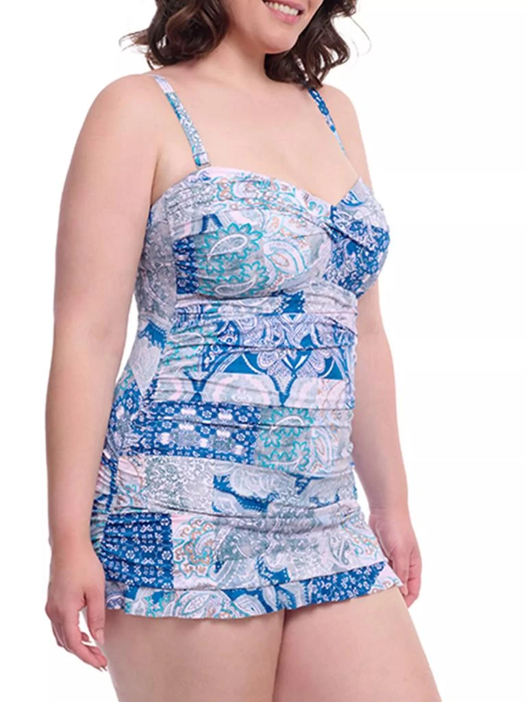 Gottex Swimwear Plus Karma Paisley Bandeau Underwire Swim Dress 3