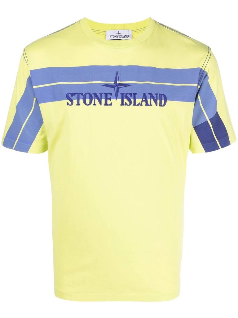 Stone Island logo-embroidered striped T-shirt - men -  -  - Green