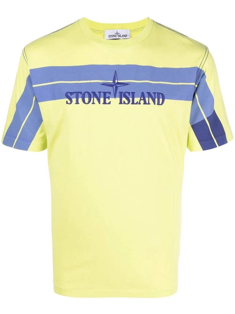 Stone Island logo-embroidered striped T-shirt - men -  -  - Green 1