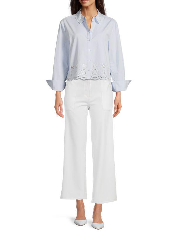 Saks Fifth Avenue Eyelet Emboirdery Scalloped Shirt