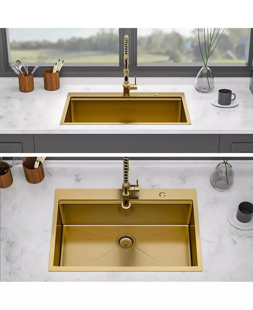Flynama huluwat 36x22x10inch Drop in Gold Kitchen Sink Workstation Stainless Steel Single Bowl 16 Gauge 5