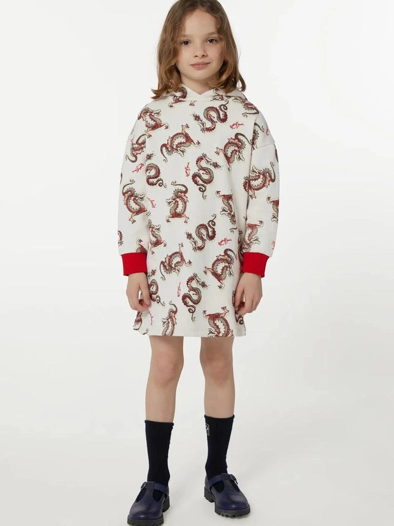 Kenzo KENZO Girls Hooded Dragon Dress in Ivory 2