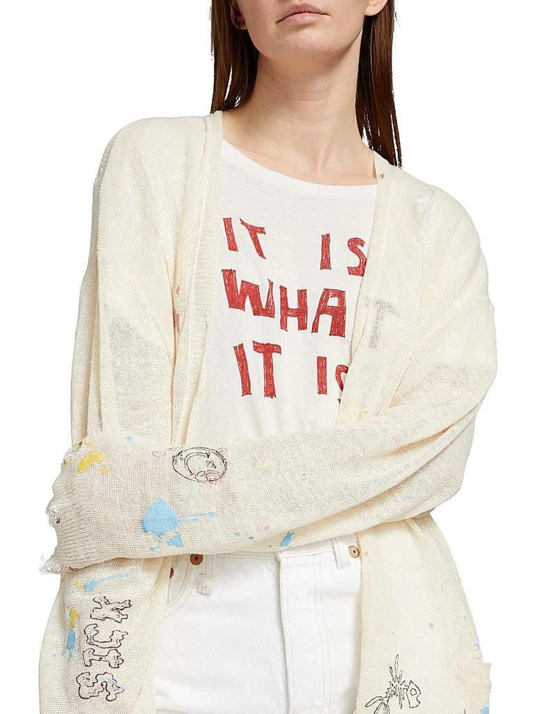 R13 Distressed Graffiti Linen Boyfriend Cardigan 6