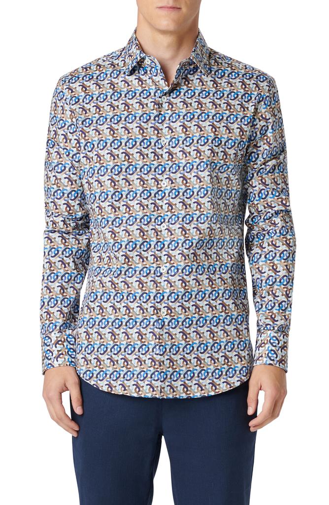 BUGATCHI Julian Chain Link Print Stretch Button-Up Shirt