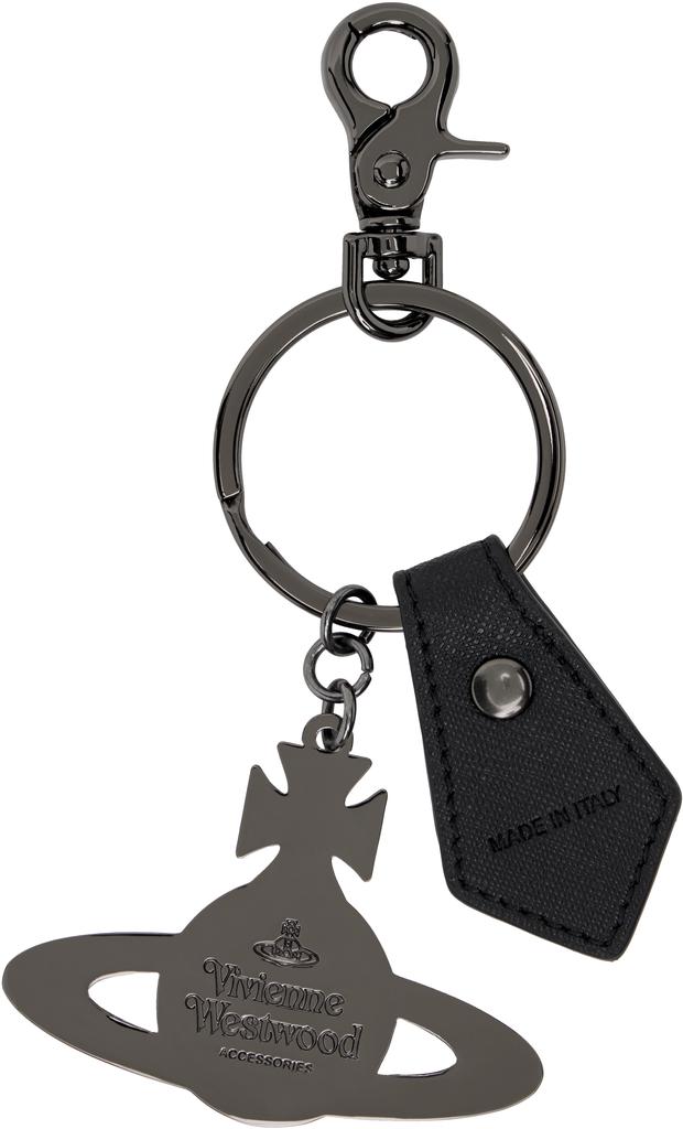 Vivienne Westwood Gunmetal Saffiano Hammered Orb Keyring