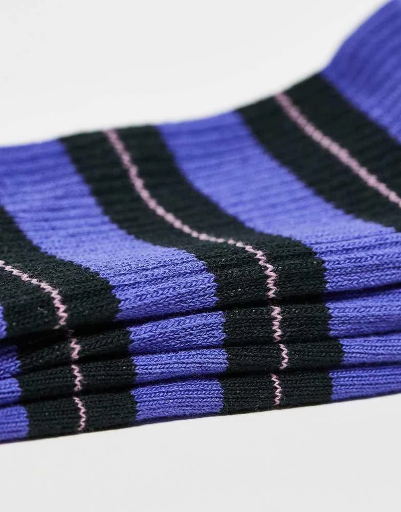 Weekday Weekday sports socks in purple stripe 3