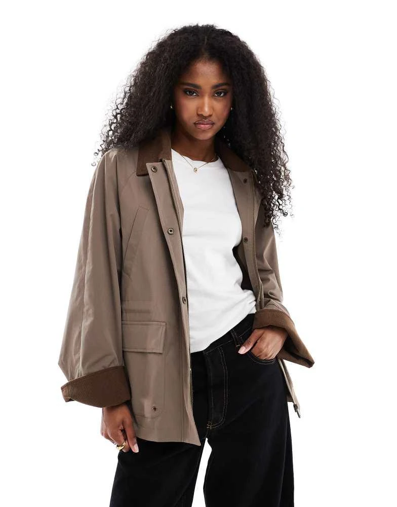 ONLY ONLY contrast detail barn jacket in brown 1