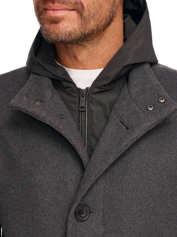 Kenneth Cole Melton Walker Mixed Media Hooded Bib Overcoat 4