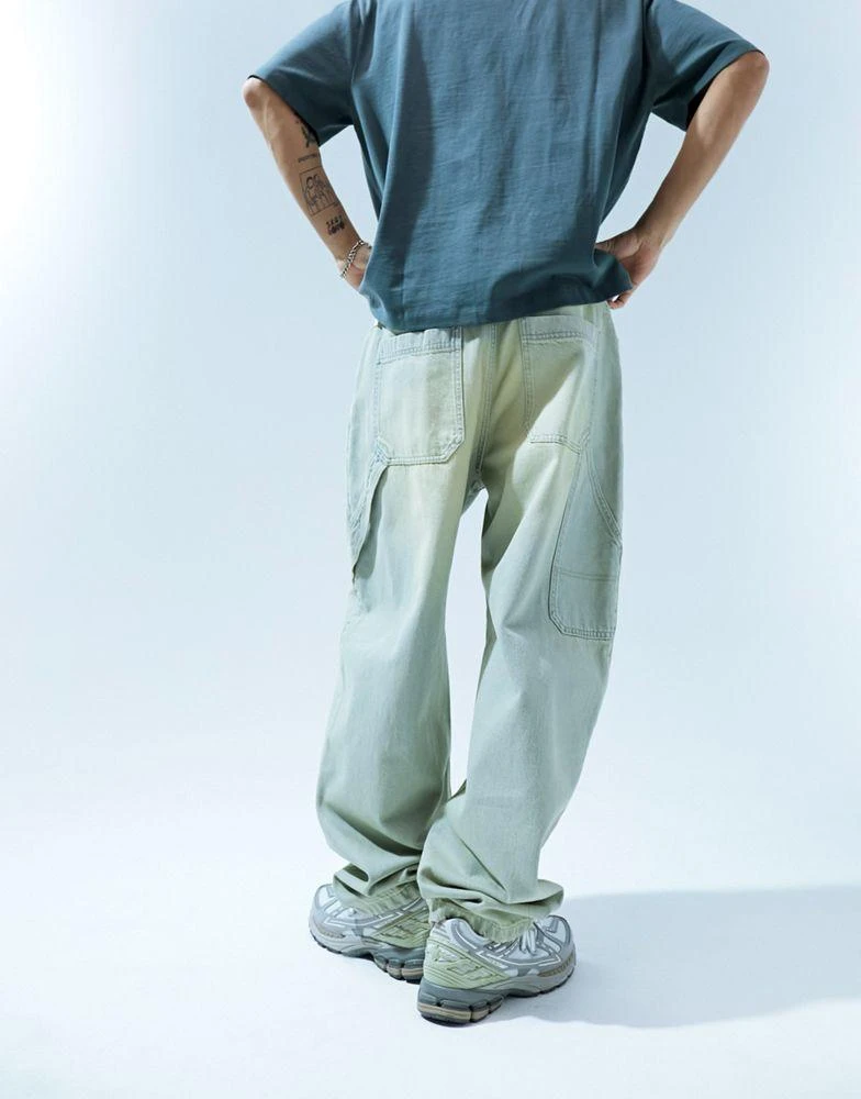 Bershka Bershka baggy carpenter casted jean in green 3
