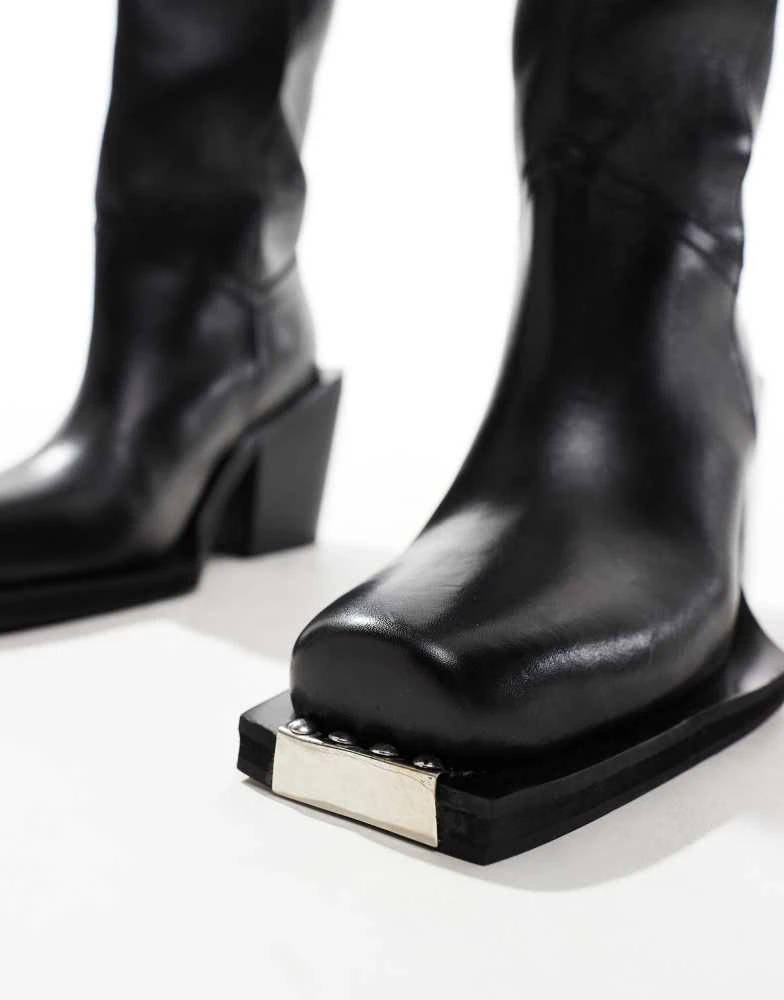 ASOS ASOS DESIGN Celia leather western pull on boots in black 2