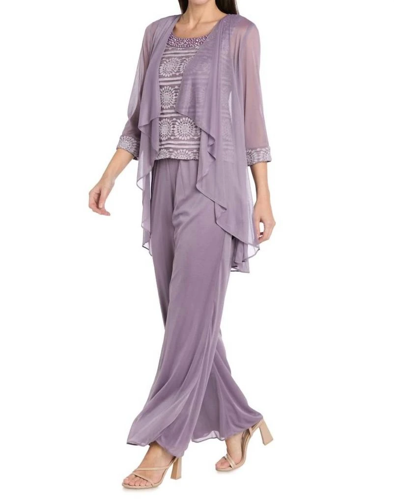 R&M Richards Glitter Embroidered Pant Suit With Pearl Neckline In Lavender 2