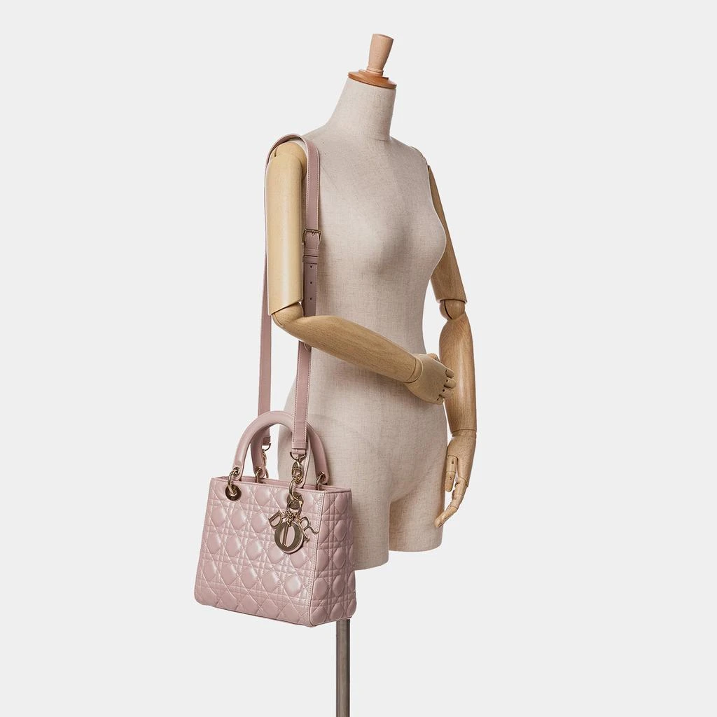 Dior Dior Pink Pearlescent Lambskin Medium Cannage Lady Dior Tote Bag 9