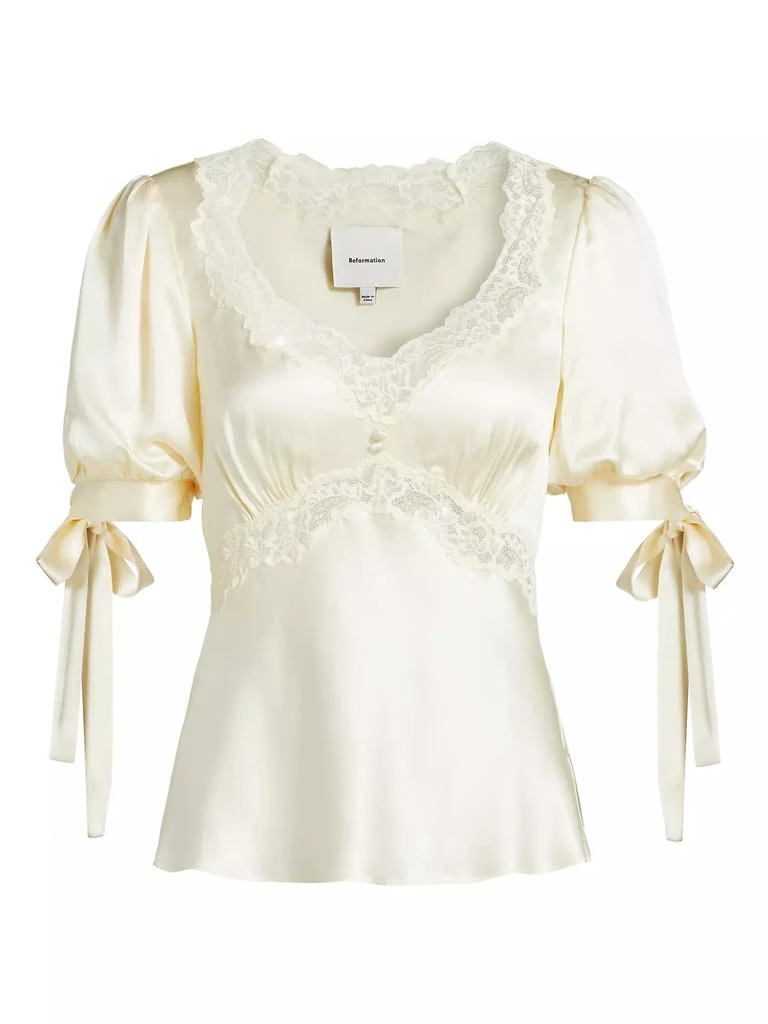 Reformation Dolly Lace-Trimmed Silk Blouse 1