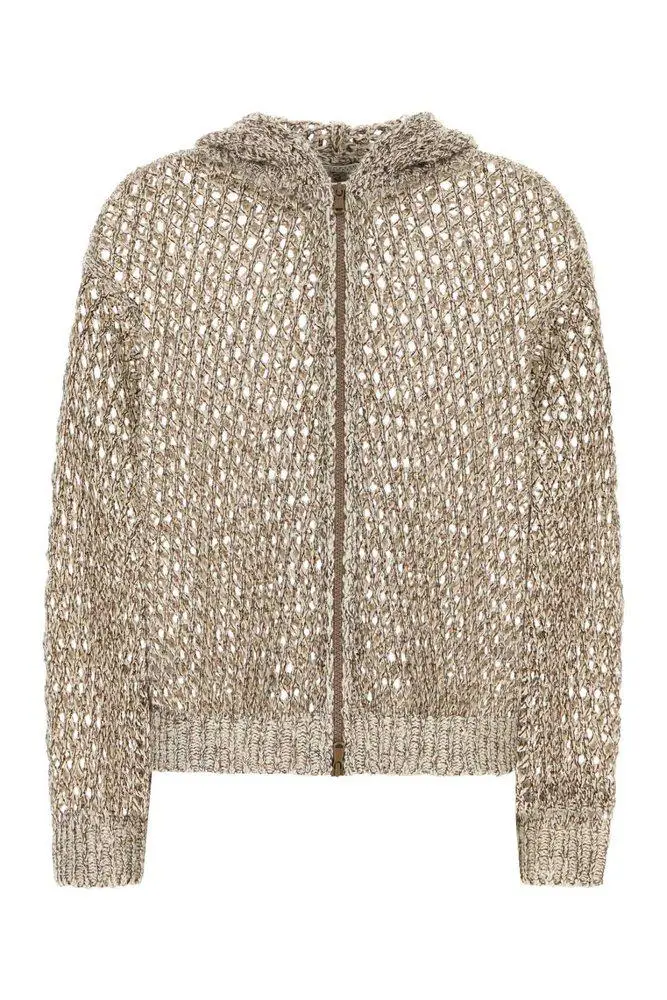 Brunello Cucinelli Dazzling Chiné Net Hooded Cardigan