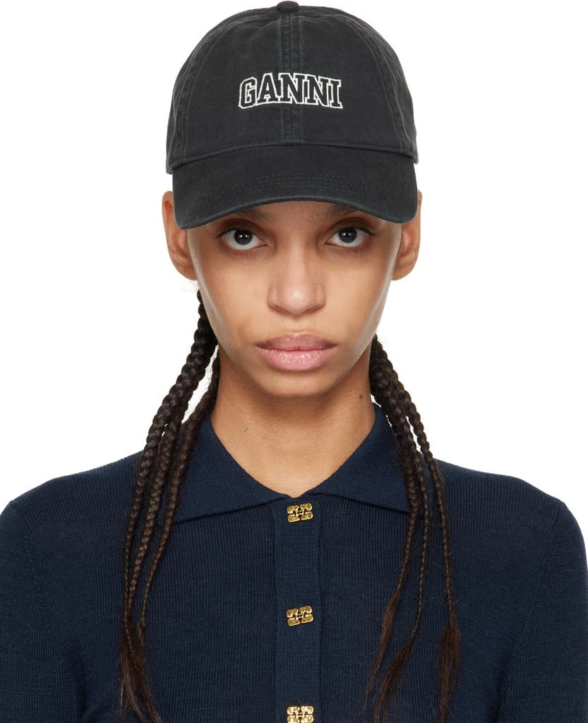 Ganni Black Embroidered Logo Cap 1