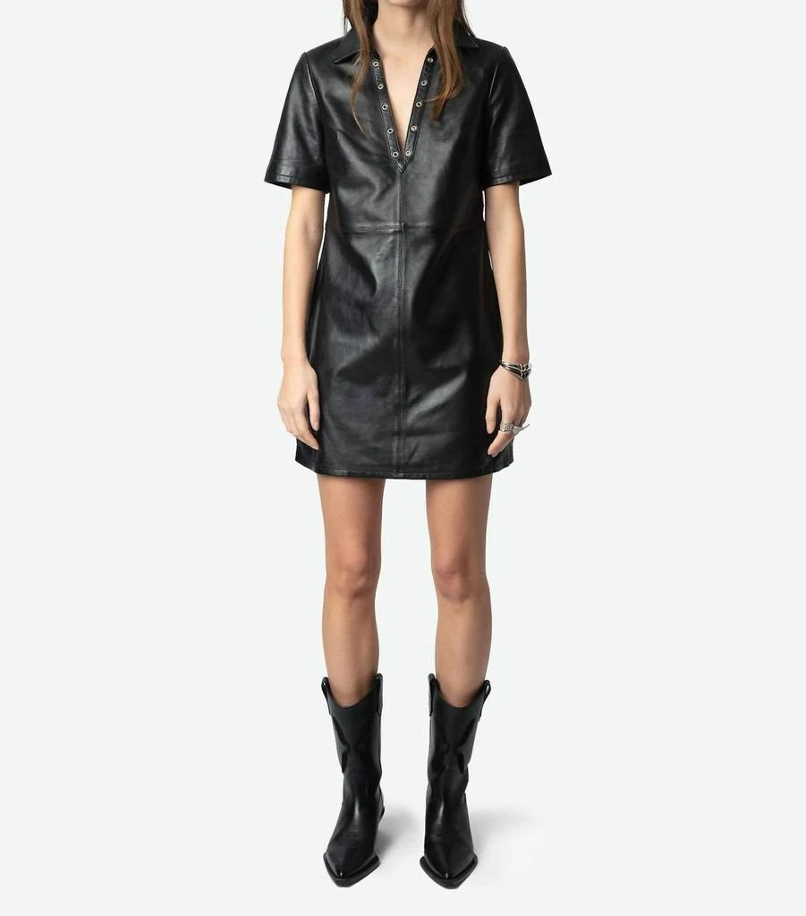 knee length dresses for ladies Belted Waist Short Sleeves Leather Mini Dress Xs / Red main image 1