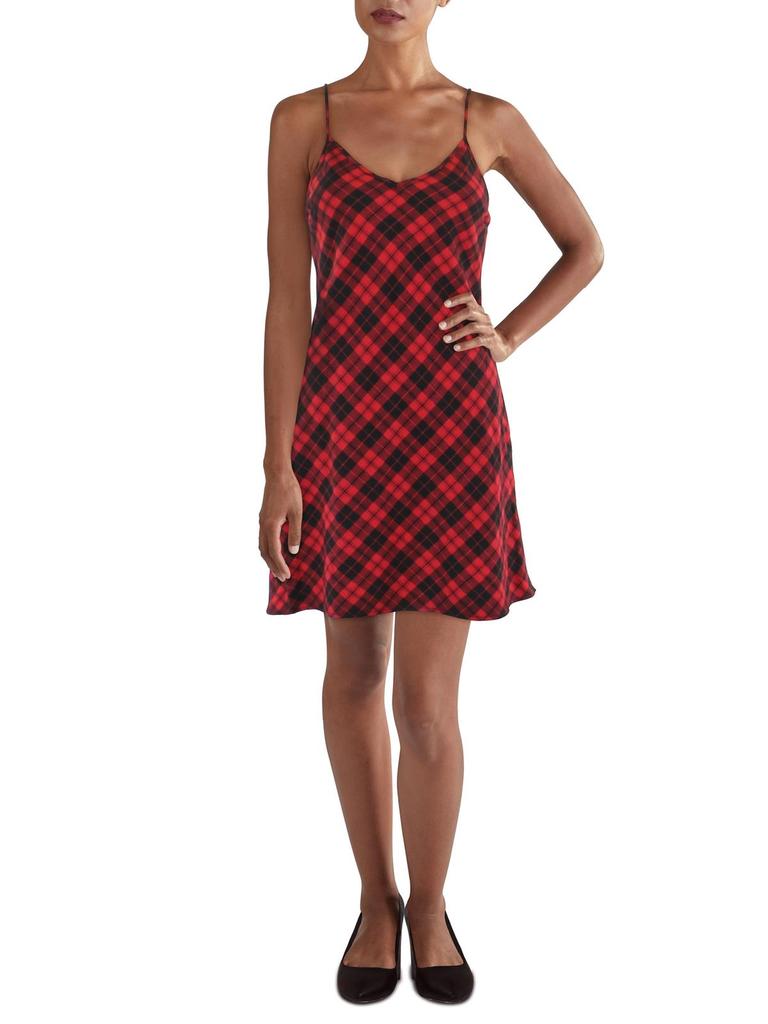 DKNY Womens Plaid Mini Slip Dress