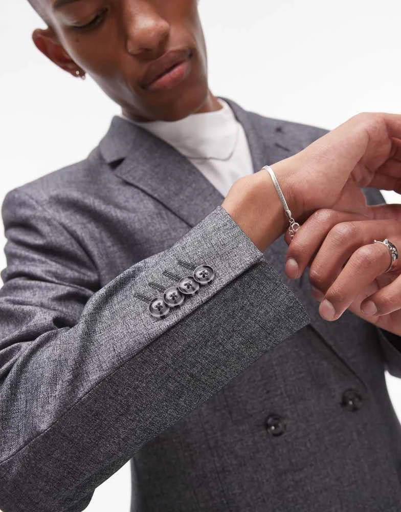 Topman Topman slim cross hatch suit jacket in grey 5