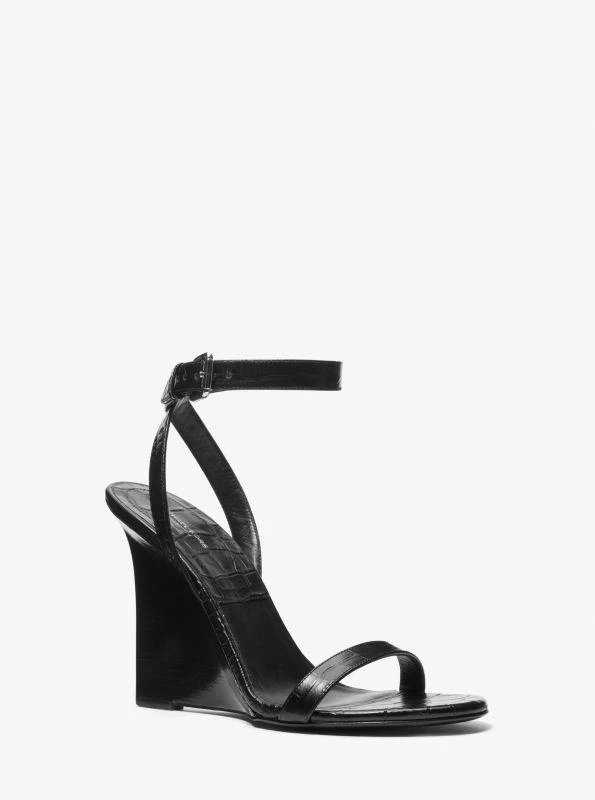 Michael Kors Claudia Crocodile Embossed Leather Wedge Sandal 1