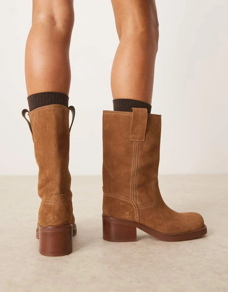 ASOS ASOS DESIGN Caspia premium suede trucker pull on boots in tan 4