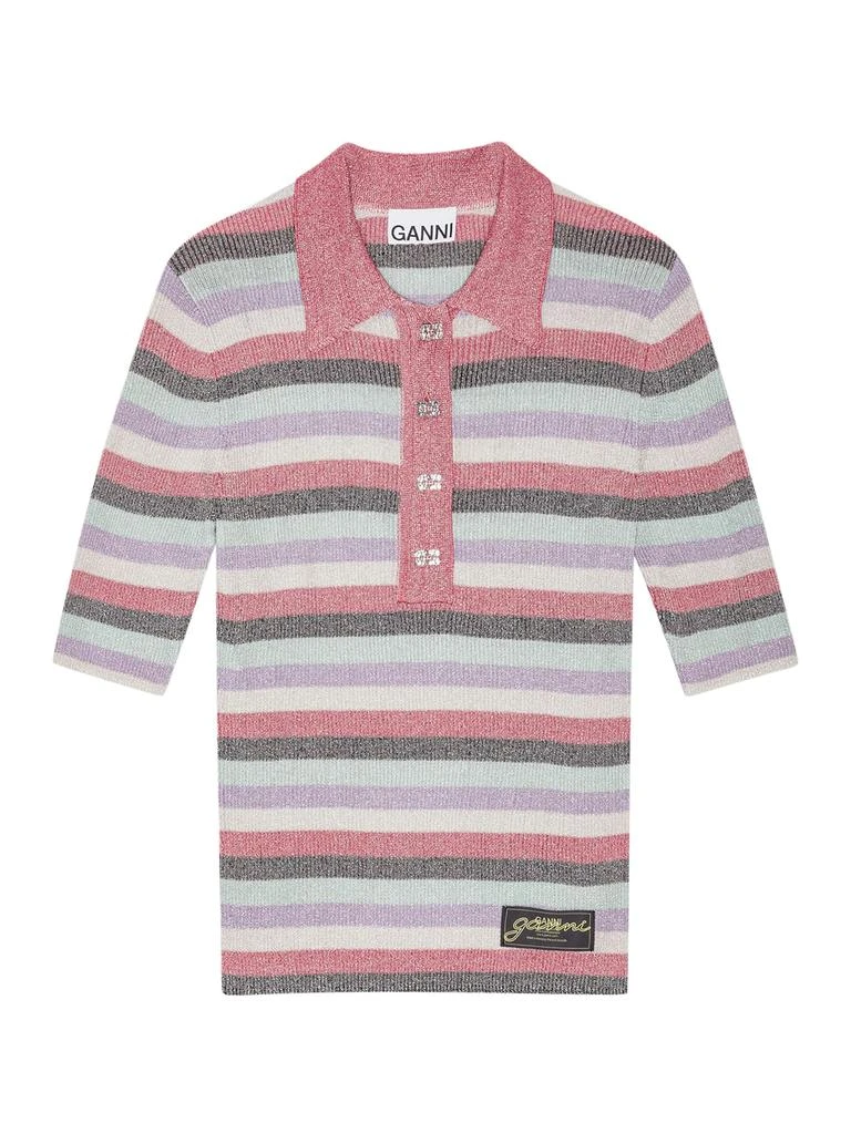 Ganni Light Sparkle Rib Polo 1
