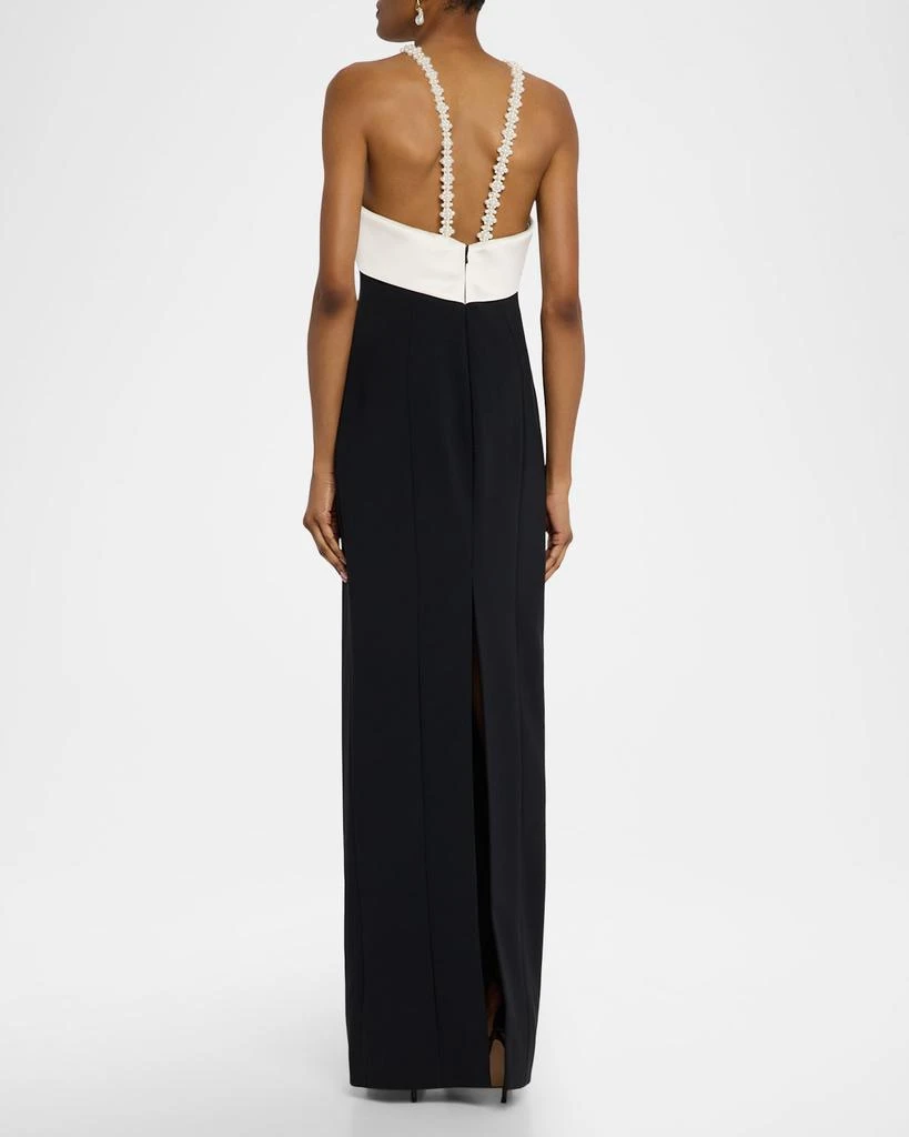 Pamella Roland Satin Beaded Halter Crepe Column Gown 3