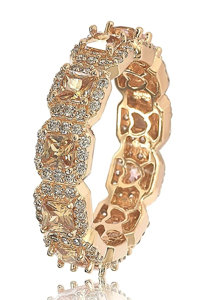 Suzy Levian 14K Rose Gold Plated Sterling Silver Asscher Cut Brown & White Cubic Zirconia Band Ring 5