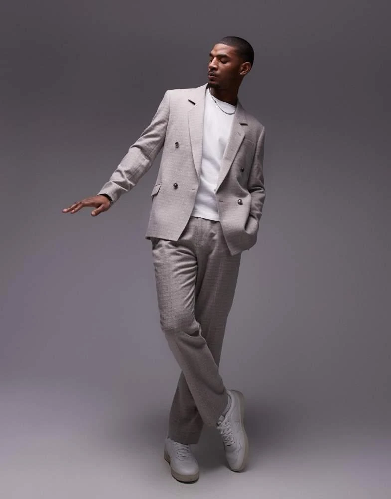 Topman Topman relaxed textured suit jacket in stone 2