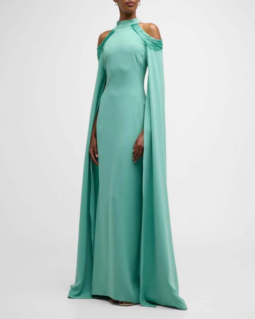 Oscar de la Renta Oscar De La Renta - Cold Shoulder Bugle Beaded Embroidered Caftan Gown 2