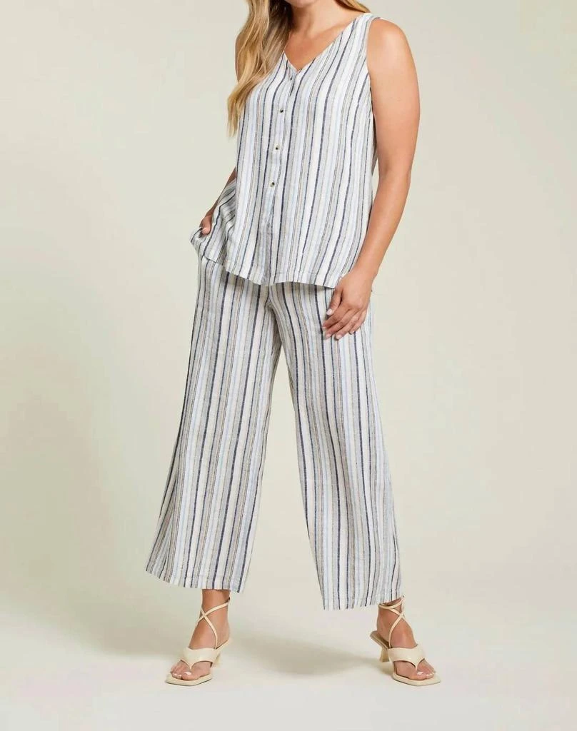 Tribal Tribal - Striped Tank Top With Side Slit 1