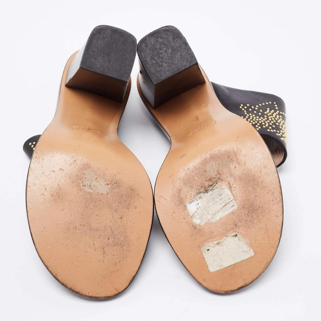 Chloé Chloe Black/Gold Studded Leather Slide Sandals Size 41 6