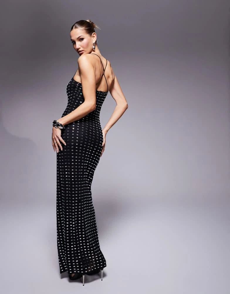 Shop ASOS DESIGN square neck halter maxi dress with square hotfix  embellishment in black on Sale at BeyondStyle  Get 25% Off ASOS DESIGN  square neck halter maxi dress with square hotfix