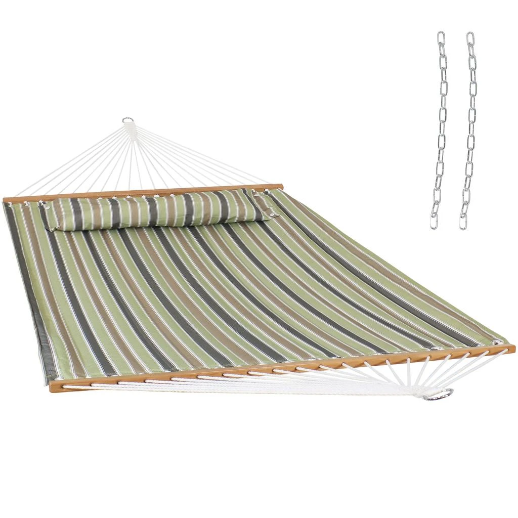 Sunnydaze 2-Person Quilted Printed Fabric Spreader Bar Hammock/Pillow with S Hooks and Hanging Chains - 450 lb Weight Capacity 7